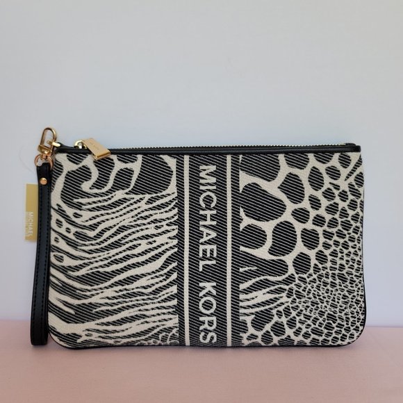 MICHAEL KORS Jet Set Charm Signature Logo Wristlet/Pouch- Black Multi - Picture 1 of 16